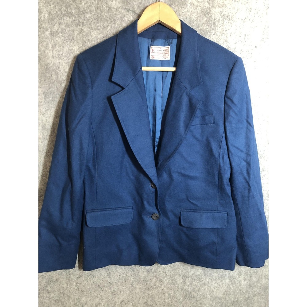 Vintage Pendleton Blazer Womens 10 Petite Blue Wool Two Button Lined USA 80s